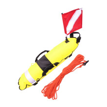 Freediving Buoy Float with 25M Ropes, Inflatable Yellow Safety Equipment with Reflective Signal Strip