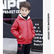 (red, 150#/For Height135-145cm) New Winter Kids Child Faux Leather Fleece Jackets Boys Warm Outerwear PU Coats