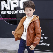 (brown, 100#/For Height85-95cm) New Winter Kids Child Faux Leather Fleece Jackets Boys Warm Outerwear PU Coats