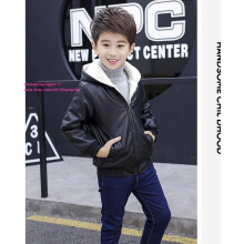 (black, 160#/For Height145-155cm) New Winter Kids Child Faux Leather Fleece Jackets Boys Warm Outerwear PU Coats