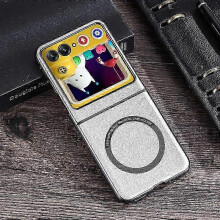 (Razr 50, Silver White) Magsafe Leather Slim Shockproof Cases for Motorola Razr 50 Razr 50 Ultra with Ring Holder