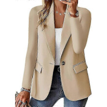 (XL, KHAKI) Women's Blazer Bussiness Casual Blazers Long Sleeve Button Down Blazer Jacket