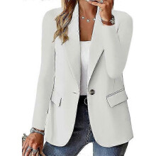 (M, WHITE) Women's Blazer Bussiness Casual Blazers Long Sleeve Button Down Blazer Jacket