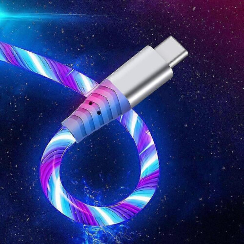 (Style A, Multicolor) 1m Glowing 3A Fast Charging Type-Cle High-Speed Flowing Streamer Light LED Data Transfer USB 1
