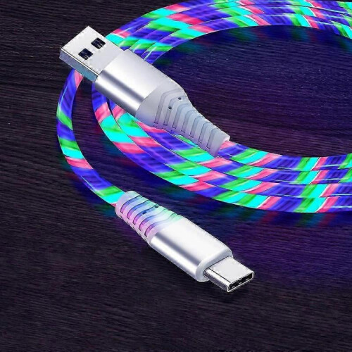 (Style A, Multicolor) 1m Glowing 3A Fast Charging Type-Cle High-Speed Flowing Streamer Light LED Data Transfer USB