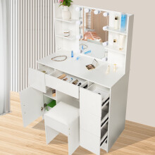 White Vanity Set Open Mirror Makeup Dressing Table Desk with 4 Drawers