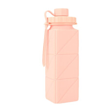 Collapsible Silicone Water Bottle 600ml, Lightweight Leakproof Travel Mug, Portable Square Water Cup for Hiking Rose