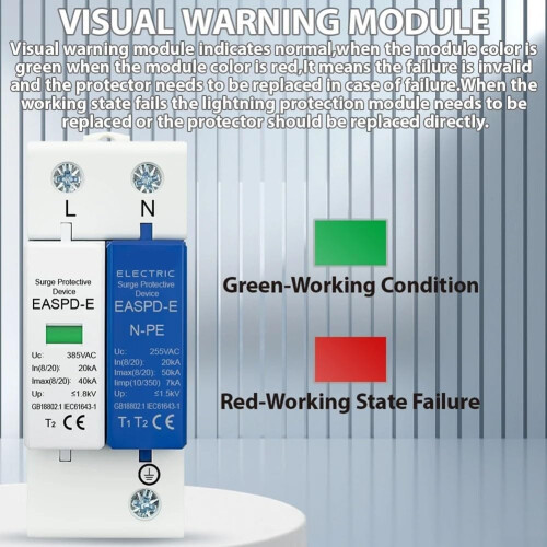 Low Voltage Surge Protector for Home with Visual Module Display for Easy Fault Detection and Replacement (EASPD-E-4P-275V) 1