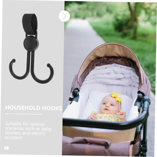 5 Pieces Double Hooks for Strollers with Rotatable Design, Versatile Hanging Hooks for Bags and Clothes, Black 2