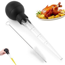 Turkey Baster with Large Injector Syringe, Oil Droppers and Brush for Marinating Turkey and Beef, Long-Handle Cooking Tool