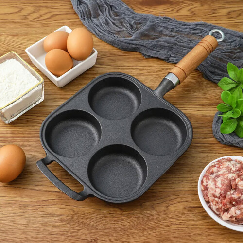 Living And Home 4-Hole Cast Iron Frying Pan