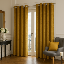 (Ochre, 46 x 54 in (3.8ft x 4.5ft)) Crushed Velvet Eyelet Curtains - Readymade Lined Drapes for Bedroom & Living Room