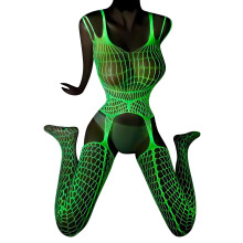 Teen Lingerie Luminous Reflective Leggings with Mesh Stockings and Hollow Out Open Front Briefs for Women Size S-XL