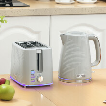 HOMCOM 1.7L 3000W Rapid Boil Kettle and 2 Slice Toaster Set Crumb Tray Grey