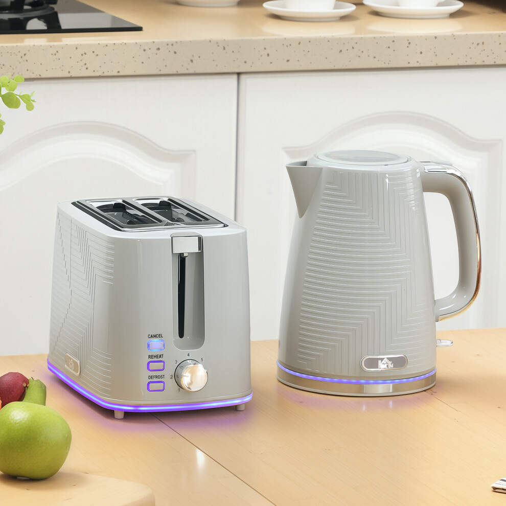Homcom 1.7L 3000W Rapid Boil Kettle And 2 Slice Toaster Set Crumb Tray Grey