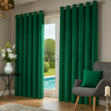(Emerald, 90 x 90 in (7.5ft x 7.5ft)) Crushed Velvet Eyelet Curtains - Readymade Lined Drapes for Bedroom & Living Room