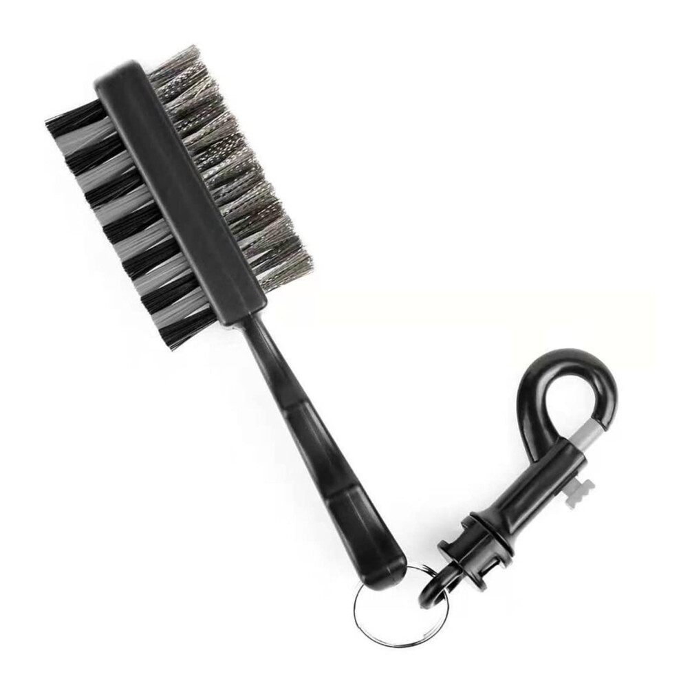 Double-Sided Metal Nylon Club Head Cleaner Brush Tool with Hanging Buckle for P Grey Model-image-OPC-PK6NCYM-NEW