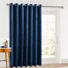 (Blue, 66 x 84 in (5.5ft x 7ft) - Single Panel Door Curtain) Crushed Velvet Eyelet Curtains - Readymade Lined Drapes for Bedroom & Living Room