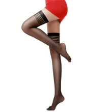Shiny Transparent High Non Slip Stockings Ultra Thin Silk Sexy Stockings for Women, Black A Size