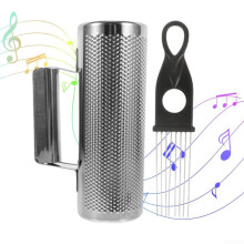 Metal Sandbox Guiro, Professional Latin Percussion Instrument, Stainless Steel, 5" x 12" Size, Includes Scraper