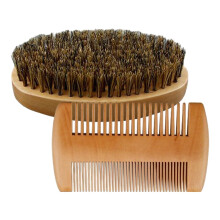 Beard Brush And Comb For Men - Ergonomic Wild Boar Bristles Wood Beard Care Kit For Daily Styling After Shower
