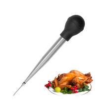 Chicken Injector Pump, Stainless Steel Marinade Injector, Silicone Turkey Baster, Double Needle with Cleaning Brush Set