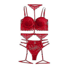 (S, Red) Women Sexy Lingerie Strappy Lace Garter Lingerie Sets