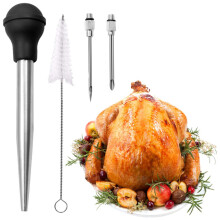 304 Stainless Steel Baster Injector Needle with Black Rubber Bulb and Cleaning Brush for Marinades and Sauces