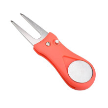 Ergonomic Golf Divot Tool, Stainless Steel Lawn Repairer, Foldable Design with Magnetic Ball Marker, Red Color