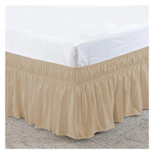 Double Queen Size Bed Skirt Dust Ruffle with Adjustable Elastic Belt 40cm Height Brown Jupe De Lite 203 x 153 cm
