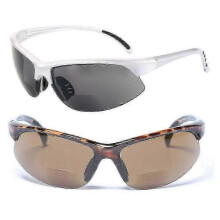 (Silver-Tortoise, 2.25) 2 Pair Of Unisex Bifocal Sport Wrap Sunglasses - Outdoor Reading Sunglasses - Black/high Definition Amber - 3.00z