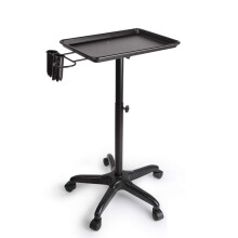 Aluminum Beauty Trolley with Wheels for Barber Salon and Pet Shop, Adjustable Metal Tray Rolling Cart, Black