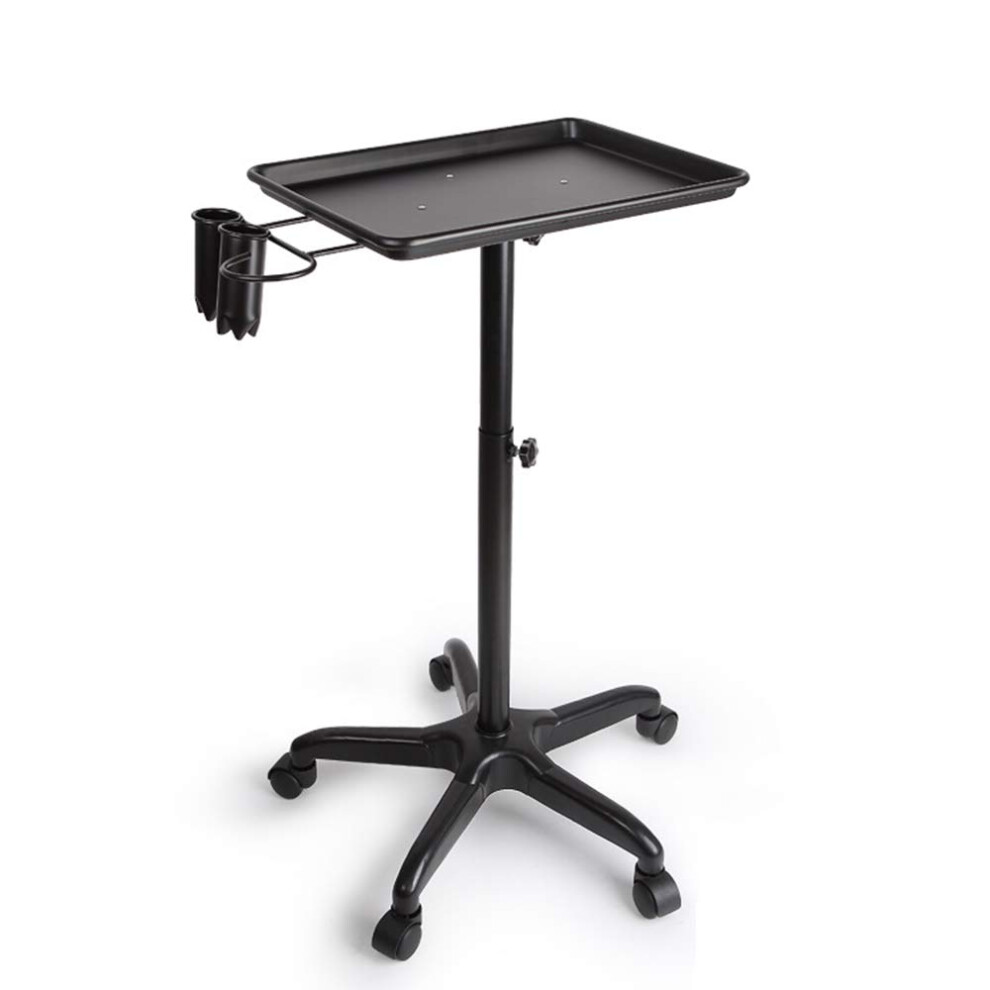 Aluminum Beauty Trolley with Wheels for Barber Salon and Pet Shop, Adjustable Metal Tray Rolling Cart, Black