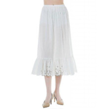 (XXL, Ivory-80CM) Women Half Slip Underskirt 100% Cotton Skirt Extender With Lace Embroidery A-line Petticoat Underdre