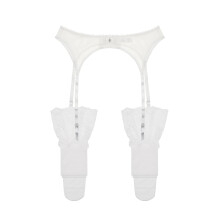 Desouses for Women Sexy Chubby Lingerie Lace Embroidery Panties Garter Belt Stockings Satin Nightwear Size S Weiß