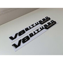 Pair Of V8 Biturbo 4matic Side Wing Badge Emblem Gloss Black for Mercedes Amg