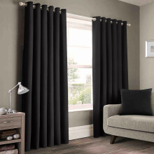 (Black, 66 x 90 in (5.5ft x 7.5ft) – Pair) Plain Blackout Curtain Eyelet Ring Top - Ready Made Thermal Drapes for Bedroom & Living Room