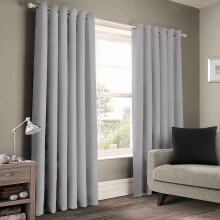 (Silver, 66 x 90 in (5.5ft x 7.5ft) – Pair) Plain Blackout Curtain Eyelet Ring Top - Ready Made Thermal Drapes for Bedroom & Living Room