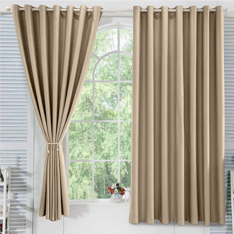 Bedlooms (, 66 X 72 In (5.5Ft X 6Ft) – Pair) Plain Blackout Curtain Eyelet Ring Top - Ready Made Thermal Drapes For Bedroom & Living Room Cream