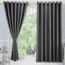 (Dark Grey, 66 x 72 in (5.5ft x 6ft) – Pair) Plain Blackout Curtain Eyelet Ring Top - Ready Made Thermal Drapes for Bedroom & Living Room