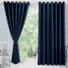 (Navy Blue, 66 x 72 in (5.5ft x 6ft) – Pair) Plain Blackout Curtain Eyelet Ring Top - Ready Made Thermal Drapes for Bedroom & Living Room