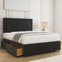 (Black, 4ft Small Double (with Mattress)) Lily Divan Bed Base with 2-Storage Drawers, 26" Headboard Velvet Upholstered Platform Bed with Mattress Option
