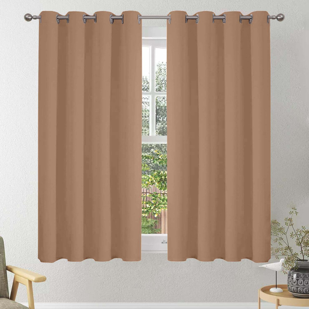 (Beige, 66 x 54 in (5.5ft x 4.5ft) â Pair) Plain Blackout Curtain Eyelet Ring Top - Ready Made Thermal Drapes for Bedroom & Living Room-image-OPC-PK6QQ76-NEW