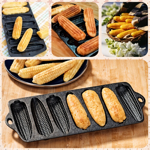 Living And Home Double-Handled Cast Iron Corn Pan 2