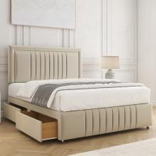 (Cream, 5ft King (No Mattress)) Lily Divan Bed Base with 2-Storage Drawers, 26" Headboard Velvet Upholstered Platform Bed with Mattress Option