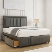 (Grey, 5ft King (No Mattress)) Lily Divan Bed Base with 2-Storage Drawers, 26" Headboard Velvet Upholstered Platform Bed with Mattress Option