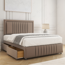 (Mink, 4ft Small Double (with Mattress)) Lily Divan Bed Base with 2-Storage Drawers, 26" Headboard Velvet Upholstered Platform Bed with Mattress Option