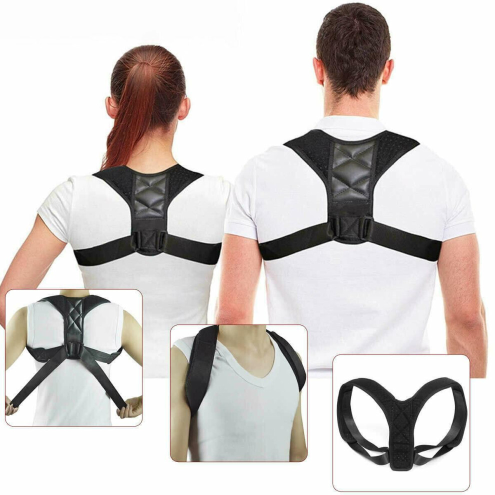 Corrective Belt Black Unisex Adjustable Posture Corrector Belt Back & Shoulder Lumbar Support Â