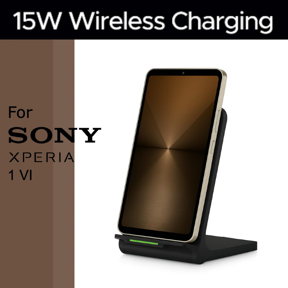 Qi Wireless Charging Stand Dock, 15W Fast Charge, Led Indicator, Charger For Sony Xperia 1 Vi Black 659355781371