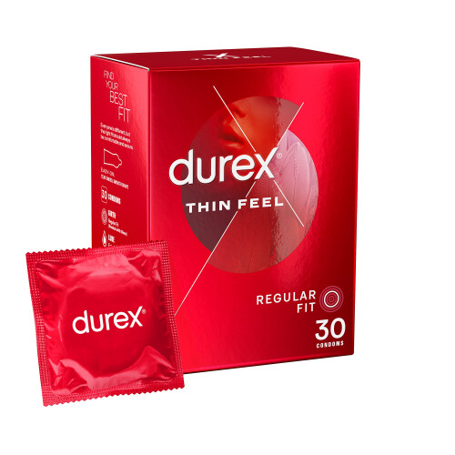 Durex Durex Thin Feel, 30 Condoms, Silicone Lube, Easy On Shape, Regular...